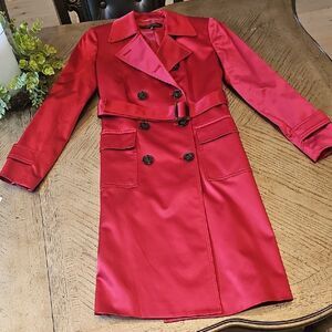 Red Satin Trench Coat Size OP Anne Klein